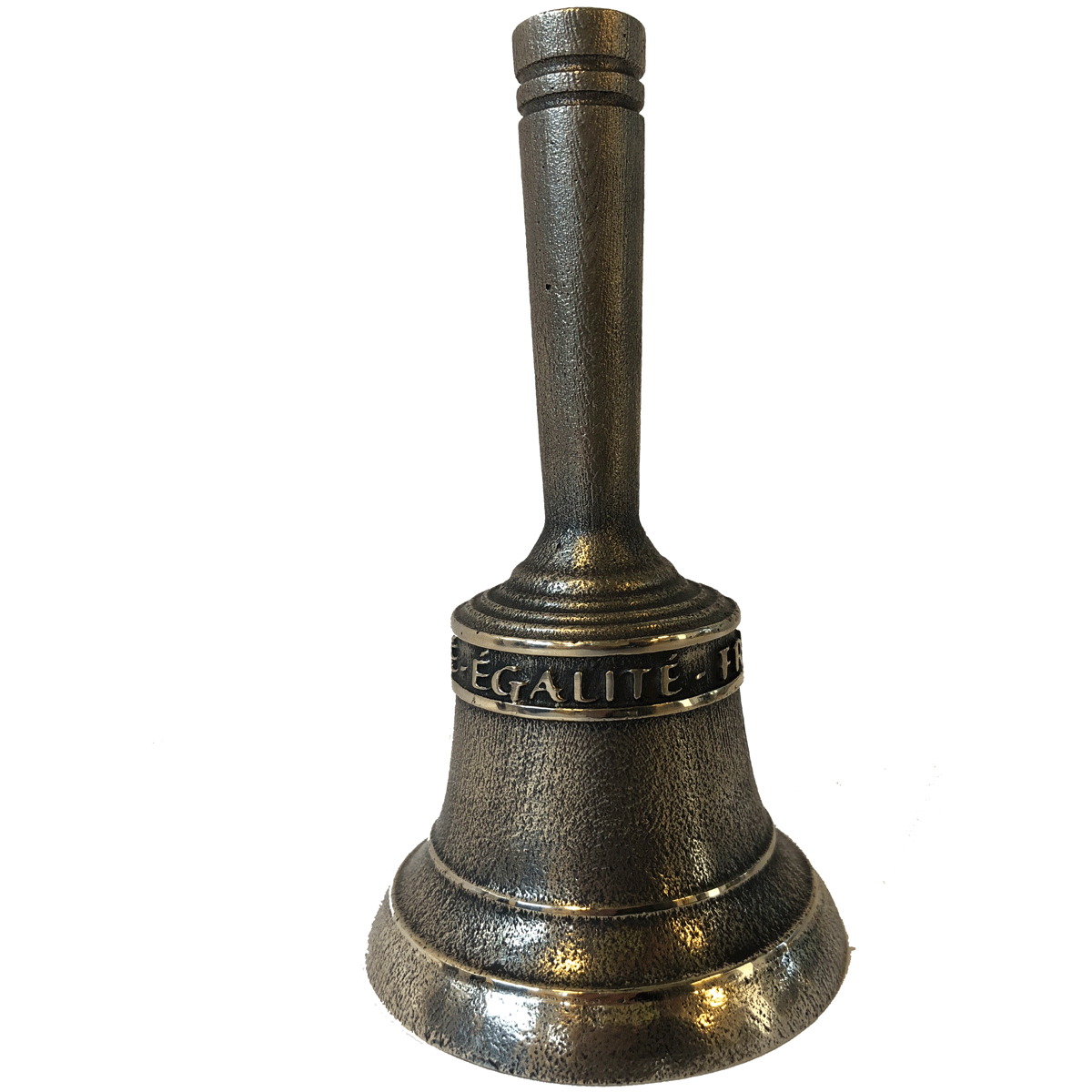 Cloche avec manche en bronze, finition bronze ancien, décoration "Liberté - Egalité - Fraternité"