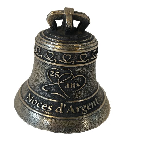 Cloche miniature en bronze, finition bronze ancien, décoration Noces d'Argent