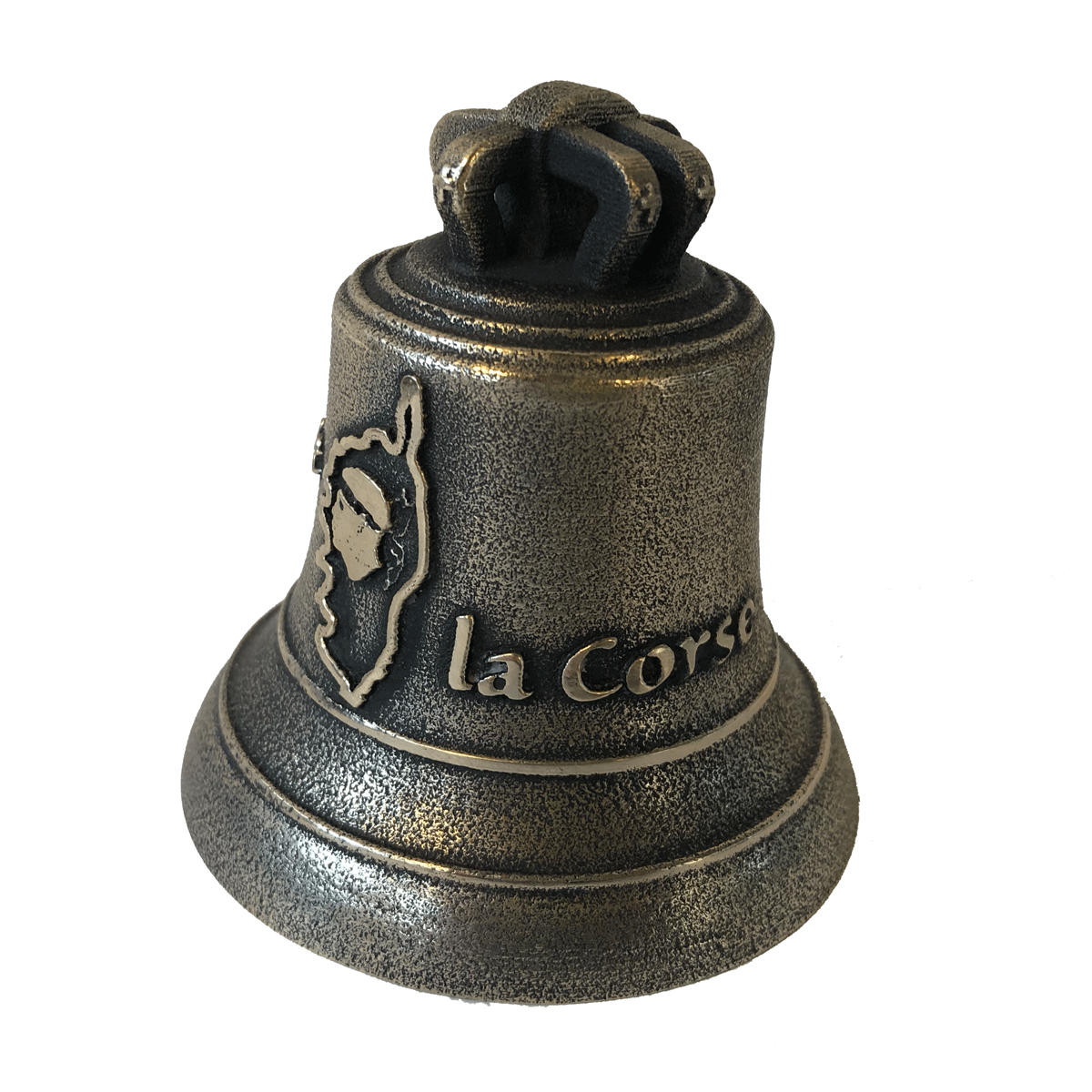 Cloche miniature en bronze, finition bronze ancien, décoration J'aime la Corse